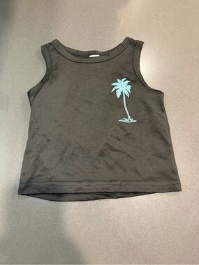 SHEIN Black Tank Top with Teal Palm Tree